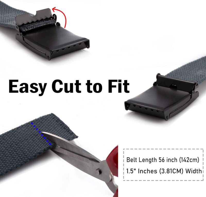 Mile High Life Cut To Fit Canvas Web Belt Size Up to 52″ with Flip-Top Solid Black Military Buckle