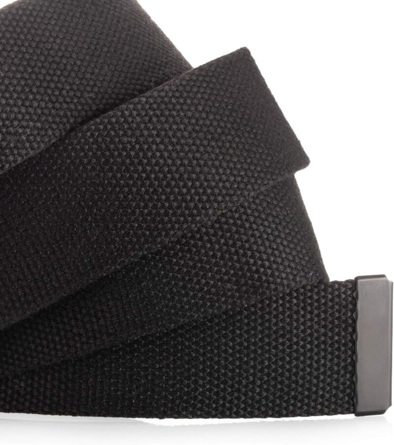 Mile High Life Cut To Fit Canvas Web Belt Size Up to 52″ with Flip-Top Solid Black Military Buckle