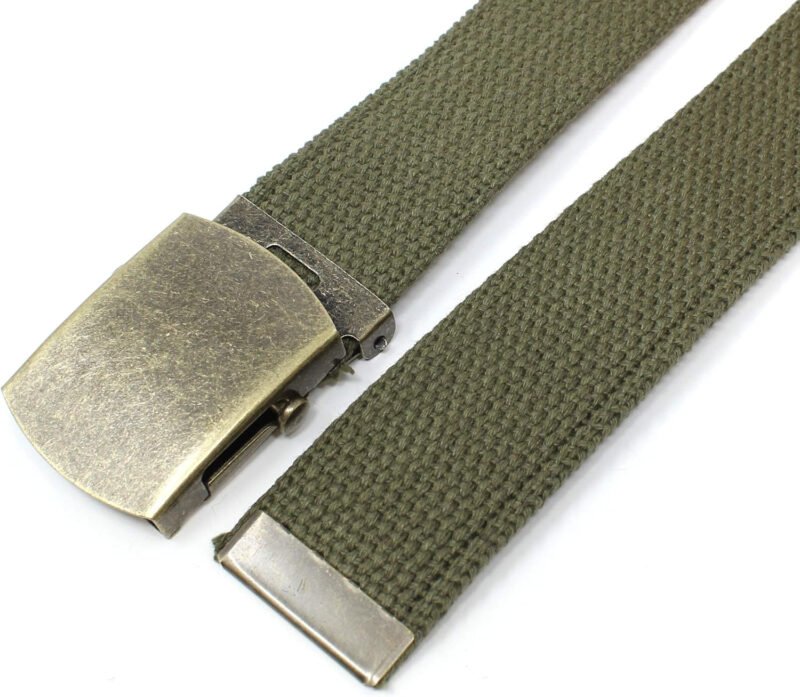 Canvas Web Belt Military Style with Antique Brass Buckle and Tip 50″ Long