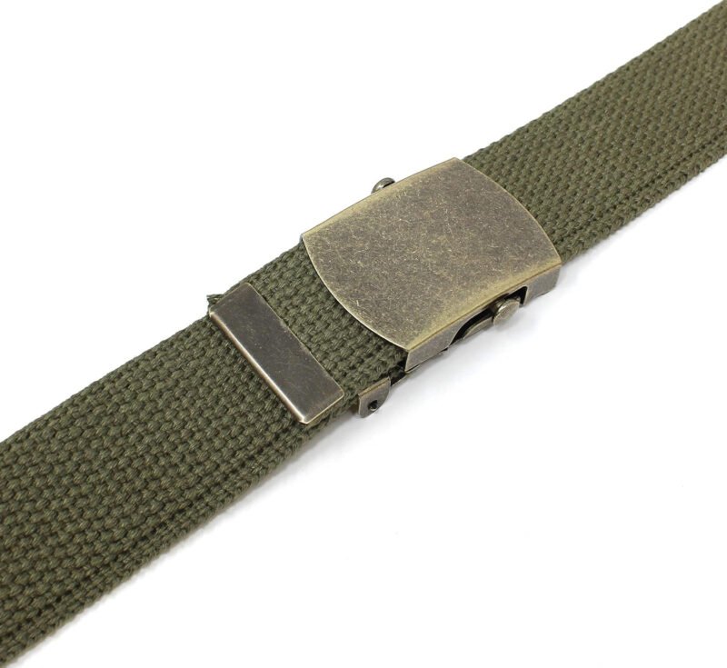 Canvas Web Belt Military Style with Antique Brass Buckle and Tip 50″ Long
