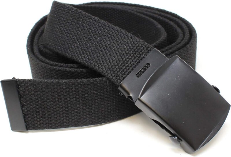 Canvas Web Belt Military Style with Black Buckle and Tip 56″ Long Many Colors