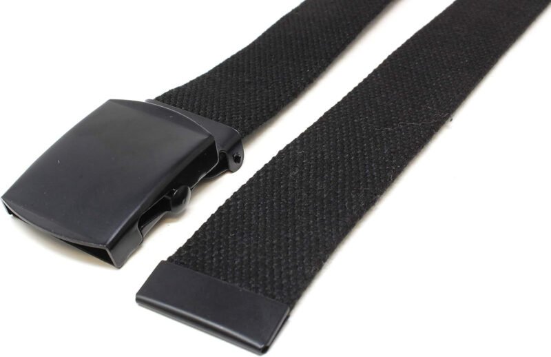 Canvas Web Belt Military Style with Black Buckle and Tip 56″ Long Many Colors
