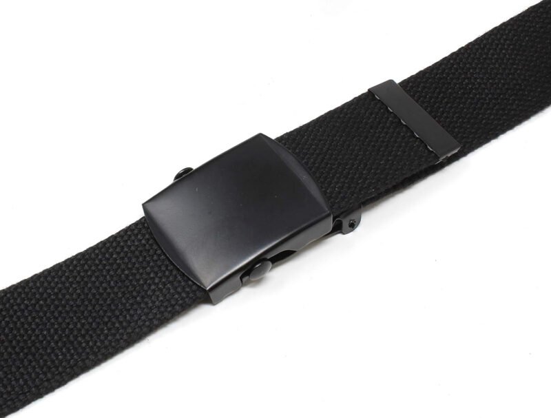 Canvas Web Belt Military Style with Black Buckle and Tip 56″ Long Many Colors