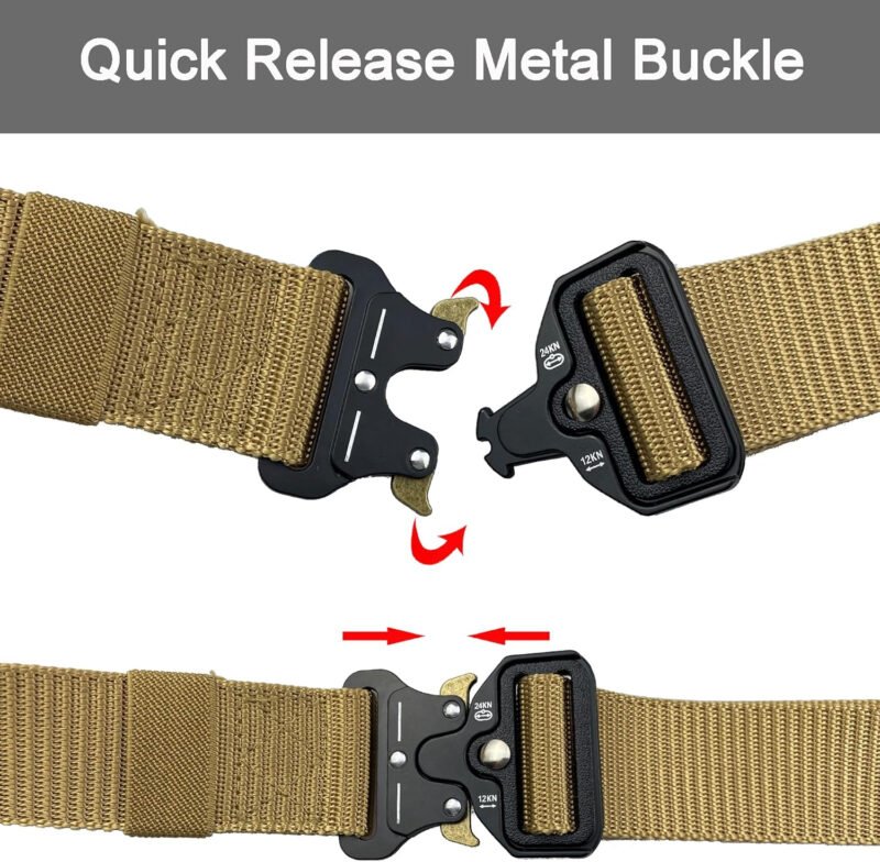 Tactical Belt: Military Style Quick Release Metal Zinc Alloy Buckle Belts – 1.5″ Polyester Web Work Belt