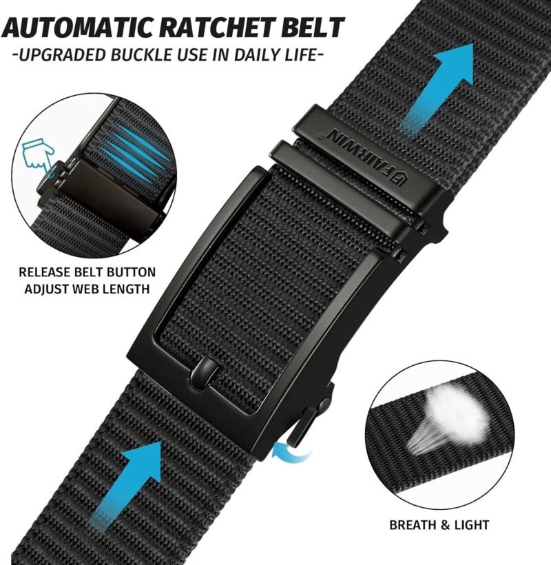 FAIRWIN Men’s Ratchet Belt – Nylon Web Work Belt with Automatic Buckle, Adjustable for Jeans, Pants, Golf, and Everyday Use