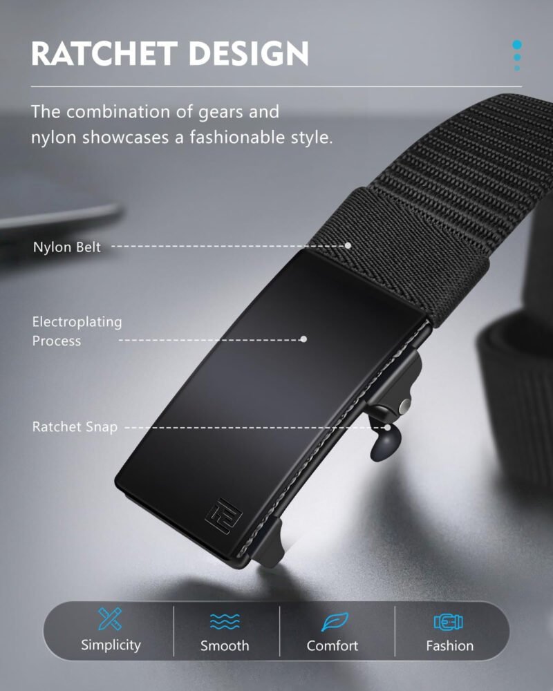 FAIRWIN Men’s Ratchet Web Belt,1.25 inch Nylon Automatic Buckle Belt,No Holes Invisible Belt for Men
