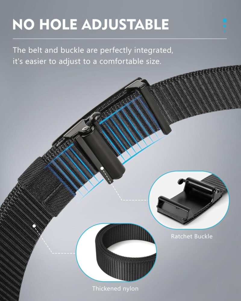 FAIRWIN Men’s Ratchet Web Belt,1.25 inch Nylon Automatic Buckle Belt,No Holes Invisible Belt for Men