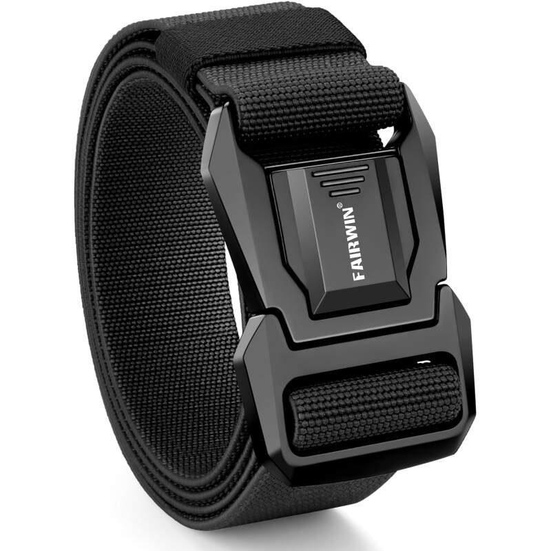 FAIRWIN Belt for Men, Quick Release Tactical Belt, Military Work 1.5″ Stretch Nylon Web Belt with Heavy Duty Seatbelt Buckle