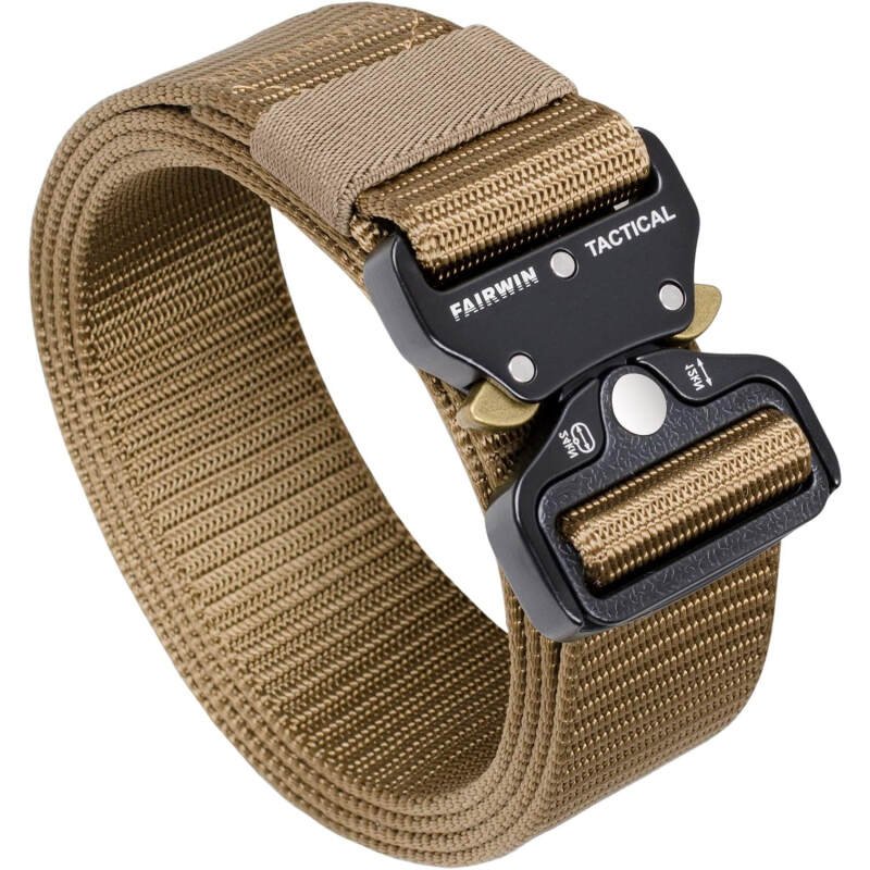 FAIRWIN Tactical Belt, Military Style Webbing Riggers Web Gun Belt with Heavy-Duty Quick-Release Metal Buckle