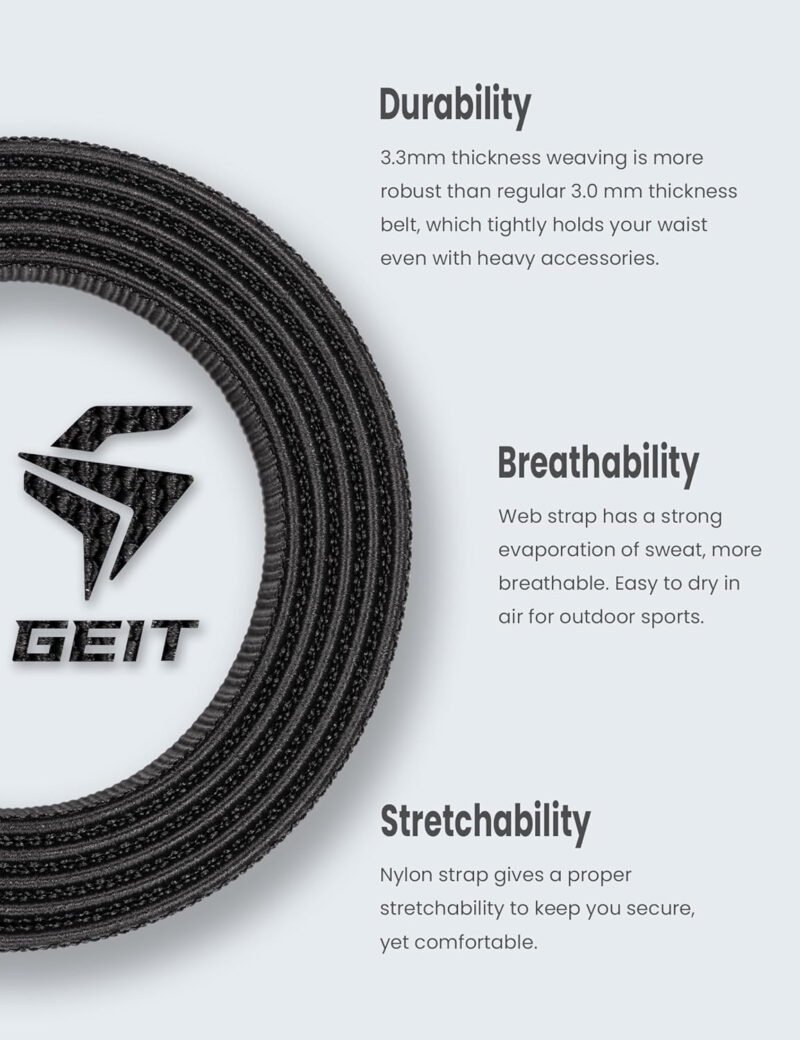 GEIT Tactical Belt,1.5″ Nylon Web Stretch Belt-Military Hiking Rigger Work-Heavy Duty Quick Release Aluminum Buckle