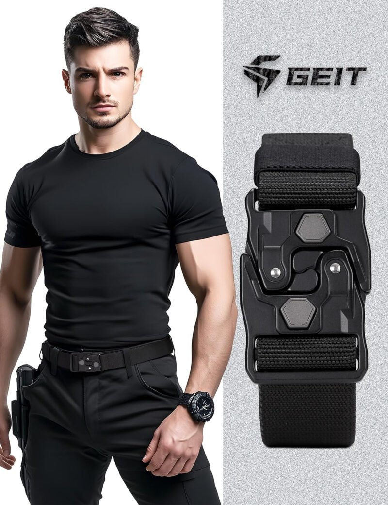 GEIT Tactical Belt,1.5″ Nylon Web Stretch Belt-Military Hiking Rigger Work-Heavy Duty Quick Release Aluminum Buckle