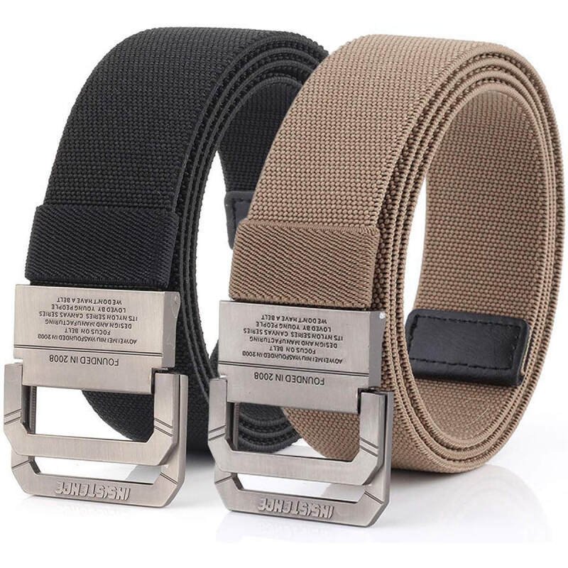 D-ring Tactical Belt, 2 Pack Elastic Stretch Military EDC Heavy Duty Belt