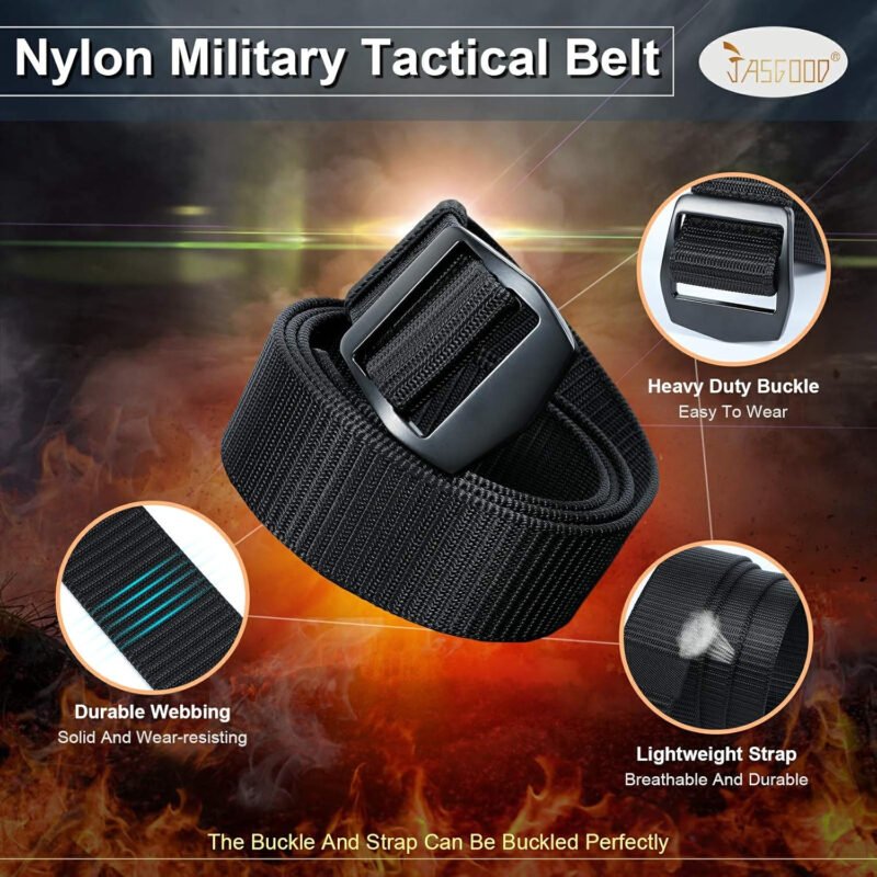 JASGOOD Tactical Heavy Duty Reinforced Nylon Belt for Men Adjustable Military Webbing Belt Strap with Metal Buckle