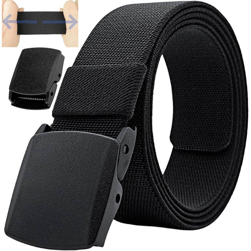 Men’s Adjustable Tactical Belt, TSA Outdoor Military Nylon Canvas Webbing Work Belt,Metal-Free Elastic Stretch