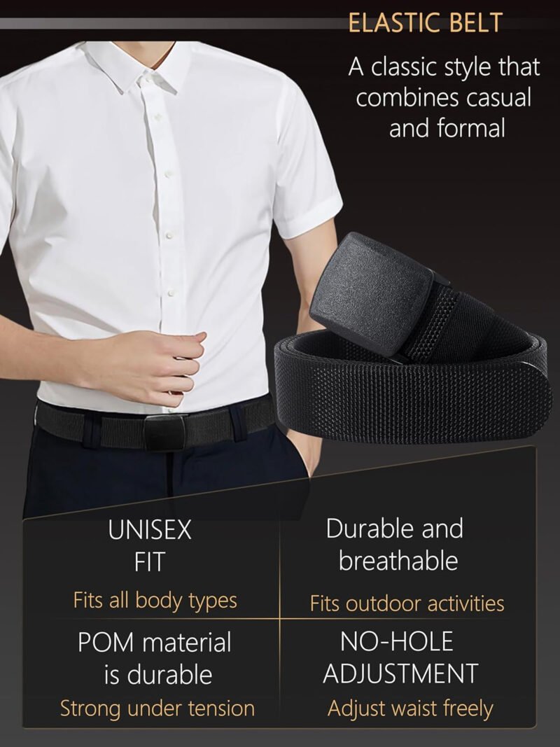 Men’s Adjustable Tactical Belt, TSA Outdoor Military Nylon Canvas Webbing Work Belt,Metal-Free Elastic Stretch