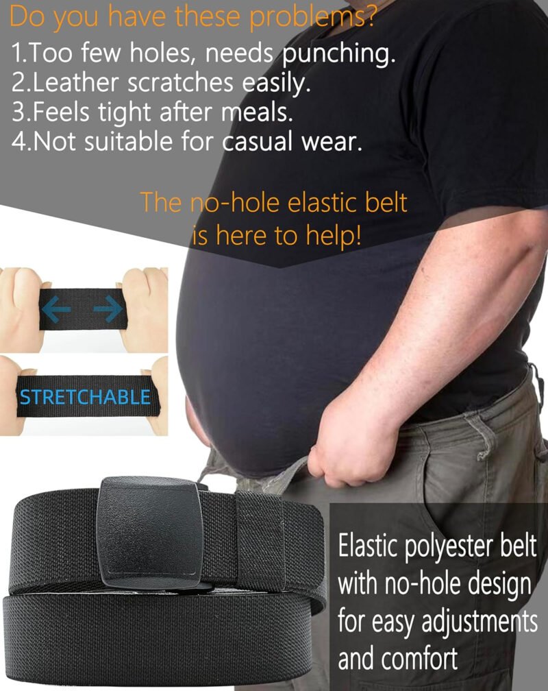 Men’s Adjustable Tactical Belt, TSA Outdoor Military Nylon Canvas Webbing Work Belt,Metal-Free Elastic Stretch