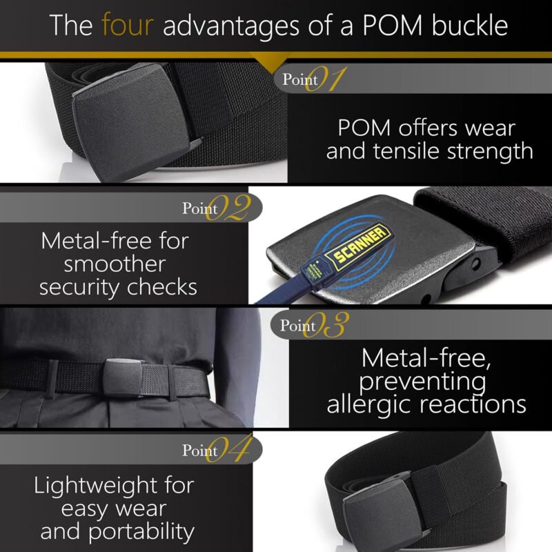 Men’s Adjustable Tactical Belt, TSA Outdoor Military Nylon Canvas Webbing Work Belt,Metal-Free Elastic Stretch