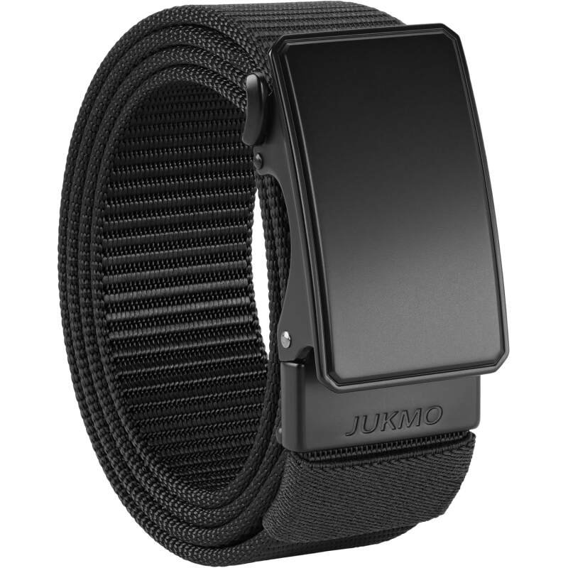 JUKMO Men’s 1.5″ Nylon Ratchet Belt, Casual Web Click Belt with Slide Buckle for Jeans, No Holes Adjustable Trim to Fit