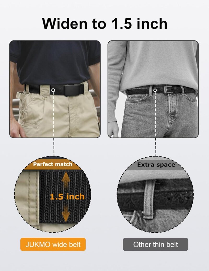 JUKMO Men’s 1.5″ Nylon Ratchet Belt, Casual Web Click Belt with Slide Buckle for Jeans, No Holes Adjustable Trim to Fit