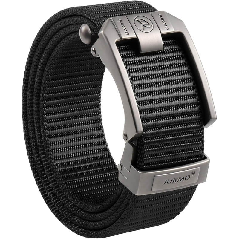 JUKMO Ratchet Belt for Men, Nylon Web Tactical Belt with Automatic Slide Buckle, Adjustable Trim to Fit
