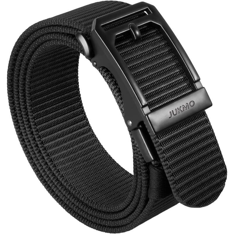 JUKMO Men’s Ratchet Tactical Gun Belt, 1.5″ Nylon Web Work Belt with Automatic Slide Buckle, Adjustable Trim to Fit