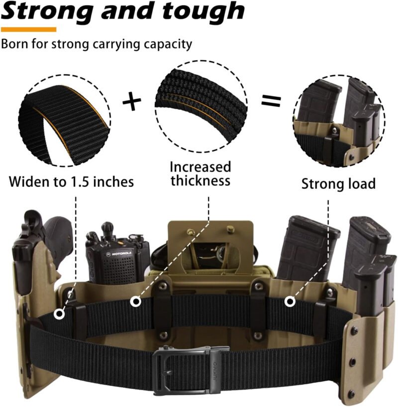 JUKMO Men’s Ratchet Tactical Gun Belt, 1.5″ Nylon Web Work Belt with Automatic Slide Buckle, Adjustable Trim to Fit