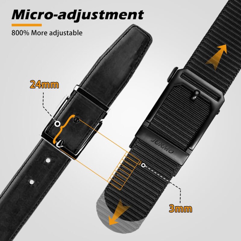JUKMO Men’s Ratchet Tactical Gun Belt, 1.5″ Nylon Web Work Belt with Automatic Slide Buckle, Adjustable Trim to Fit