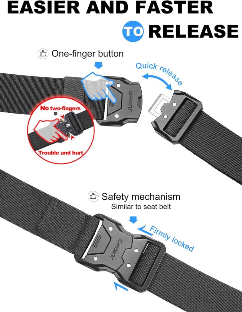 JUKMO Quick Release Tactical Belt, Military Work 1.5″ Nylon Web Hiking Belt with Heavy Duty Seatbelt Buckle