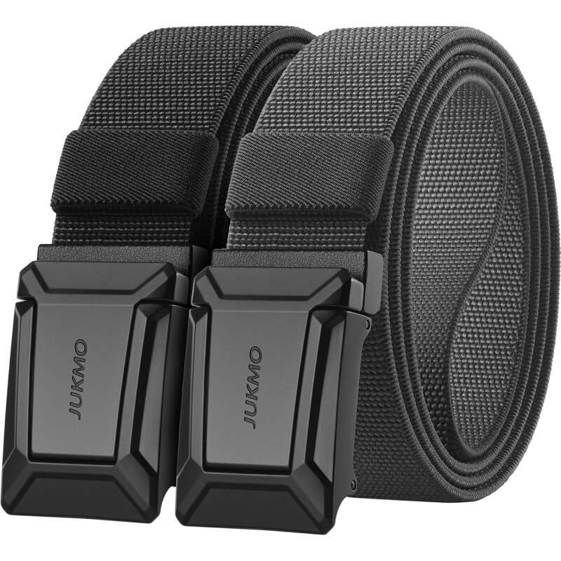 JUKMO Stretch Tactical Belt for Men,2 Pack Military Work Rigger Hiking 1.5″ Elastic Nylon Web Ratchet Quick Release Belt