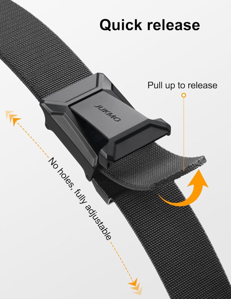JUKMO Stretch Tactical Belt for Men,2 Pack Military Work Rigger Hiking 1.5″ Elastic Nylon Web Ratchet Quick Release Belt
