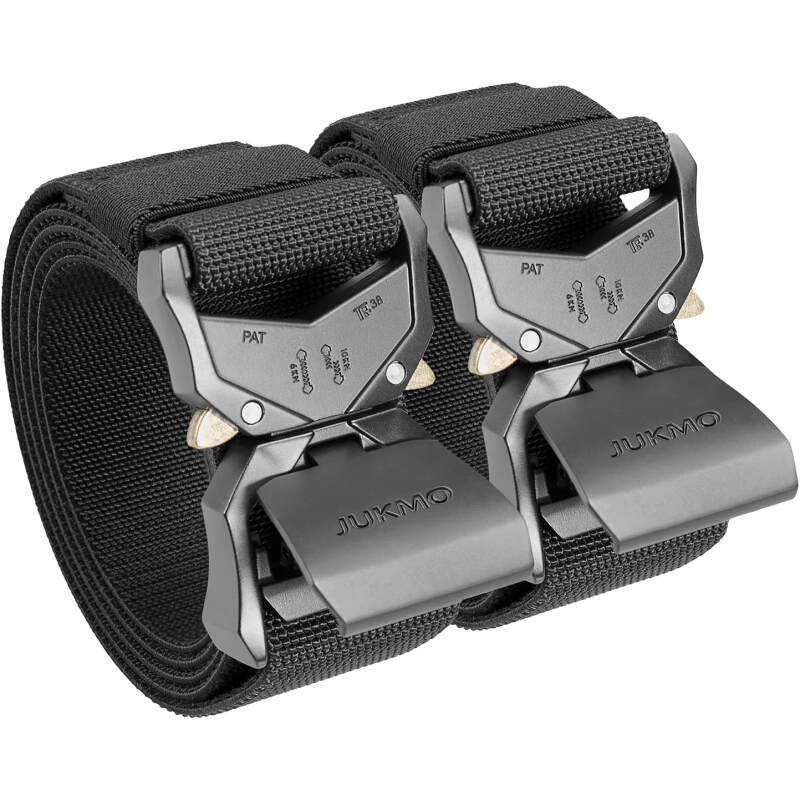 JUKMO Tactical Belt, 2 Pack Military Hiking Rigger 1.5″ Nylon Web Work Belt with Heavy Duty Quick Release Buckle
