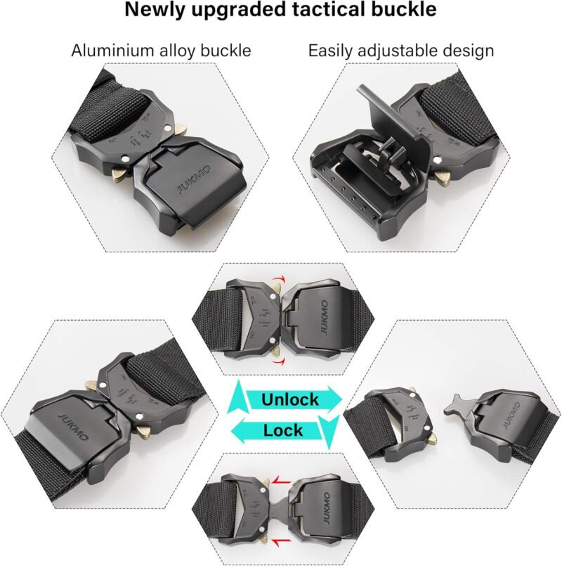 JUKMO Tactical Belt, 2 Pack Military Hiking Rigger 1.5″ Nylon Web Work Belt with Heavy Duty Quick Release Buckle