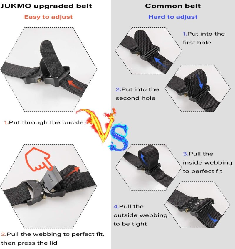JUKMO Tactical Belt, 2 Pack Military Hiking Rigger 1.5″ Nylon Web Work Belt with Heavy Duty Quick Release Buckle