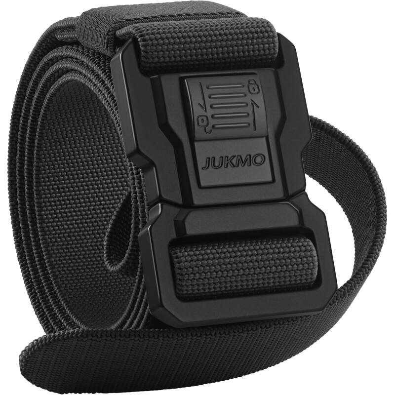 JUKMO Men’s Tactical Belt with Lock, Military Work 1.5″ Stretch Nylon Web Quick Release Belt with Heavy Duty Seatbelt Buckle