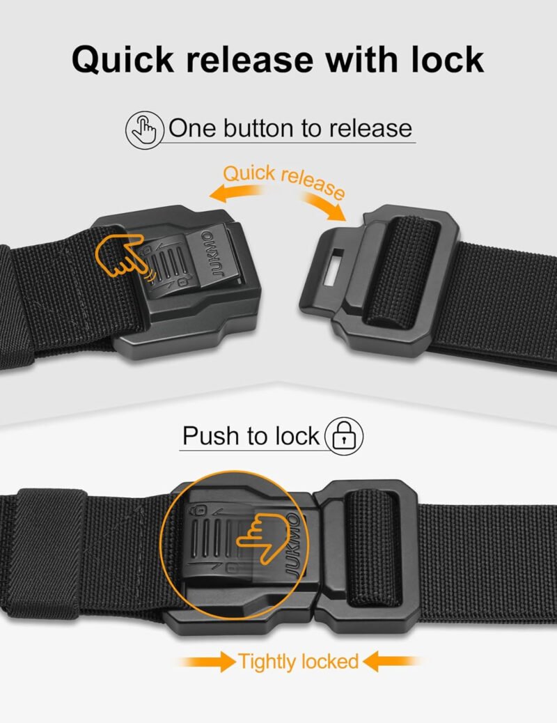 JUKMO Men’s Tactical Belt with Lock, Military Work 1.5″ Stretch Nylon Web Quick Release Belt with Heavy Duty Seatbelt Buckle