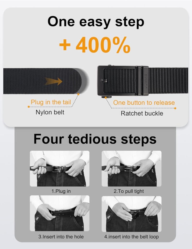 JUKMO Ratchet Golf Belt for Men, Nylon Web Tactical Belt with Automatic Slide Buckle