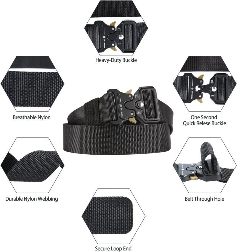 KingMoore Men’s Tactical Belt Heavy Duty Webbing Belt Adjustable Military Style Nylon Belts with Metal Buckle