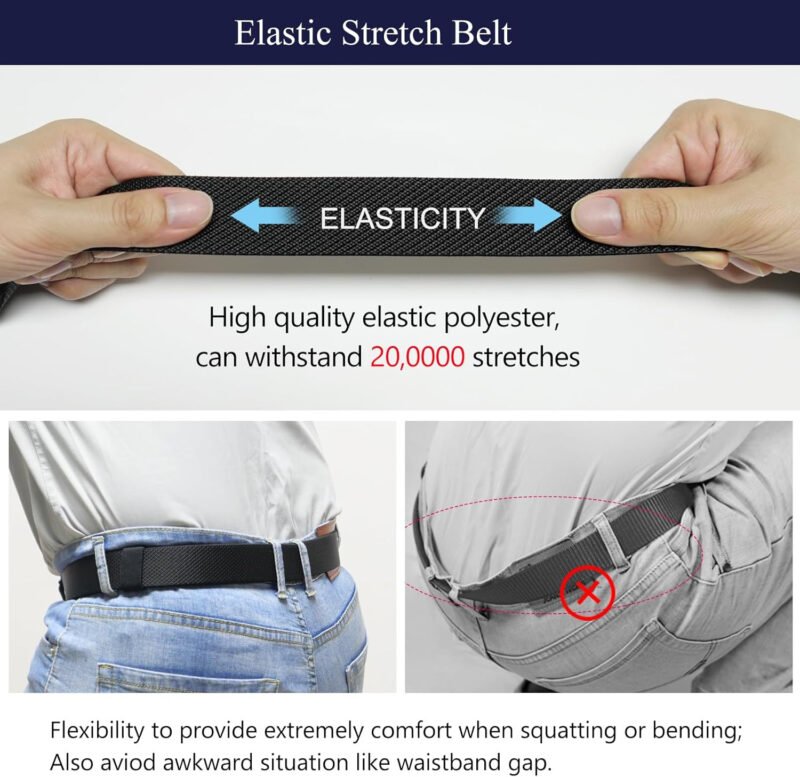 LionVII Ratchet Elastic Stretch Belts, 1 3/8″ Belt for Men with Automatic Buckle for Men, Adjustable Trim to Fit 27-46″ Waist