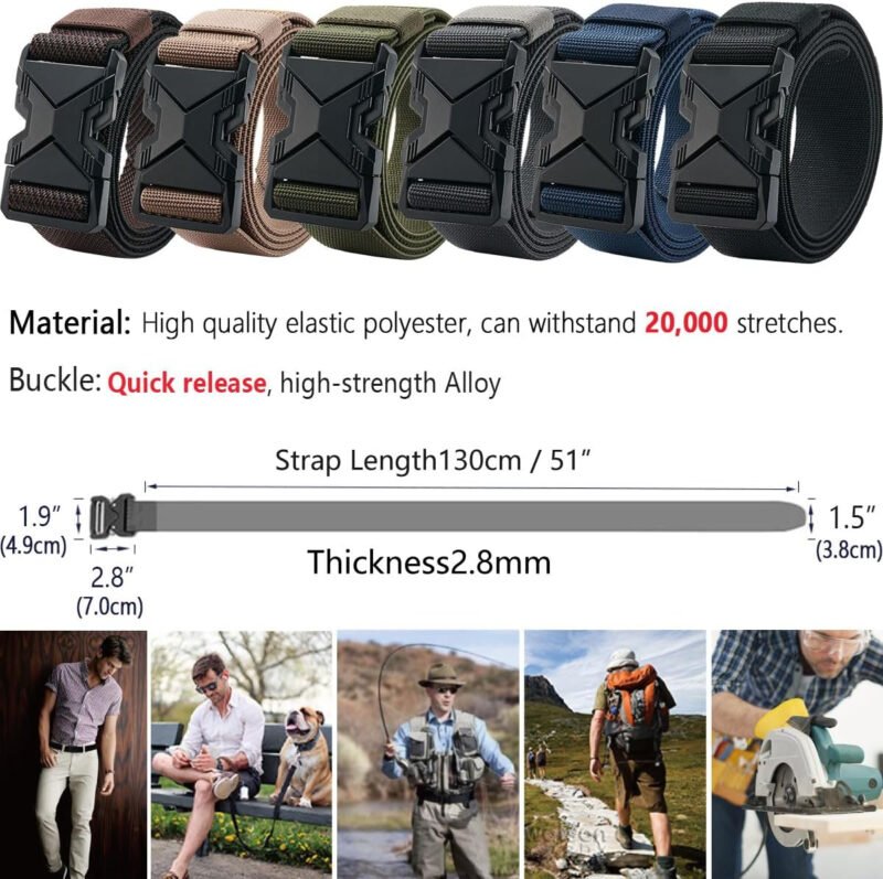 LionVII Heavy Duty Quick Release Belt, Elastic Stretch 1.5″ Web Work Belts with Alloy Buckle for Waist Size Below 48″