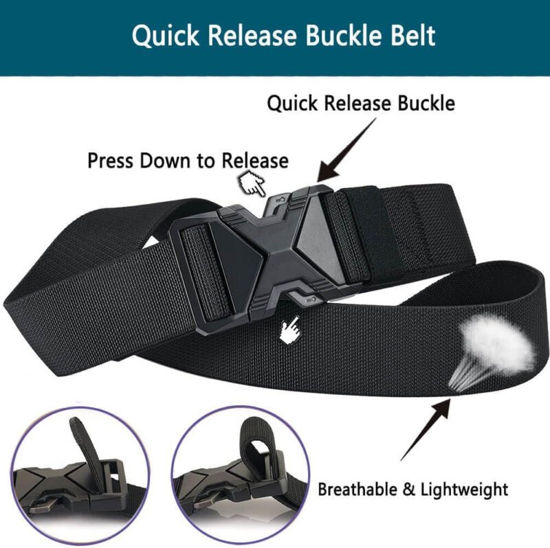 LionVII Heavy Duty Quick Release Belt, Elastic Stretch 1.5″ Web Work Belts with Alloy Buckle for Waist Size Below 48″