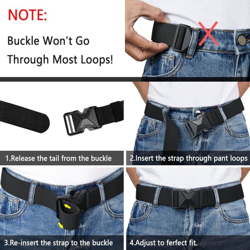 LionVII Heavy Duty Quick Release Belt, Elastic Stretch 1.5″ Web Work Belts with Alloy Buckle for Waist Size Below 48″