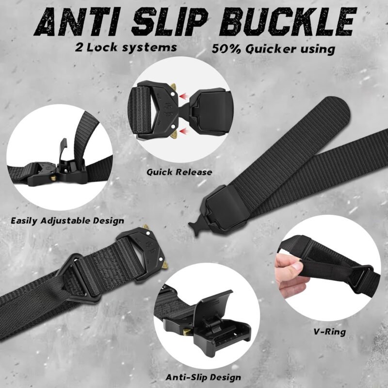 MOZETO Tactical Belt for Men 1.5″ Nylon Combat Work Emt Heavy Duty Belt with Quick Release Talon Buckle