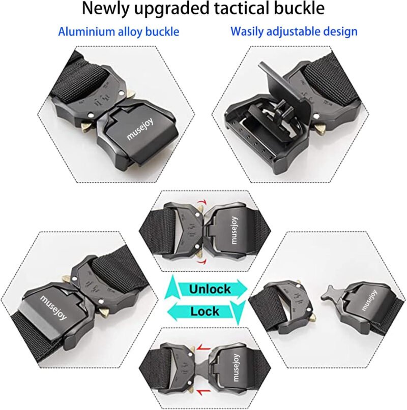 MUSEJOY Tactical Belts For Men, 1.5″ Nylon Web Work Belt with Heavy Duty Quick Release Tactical Belt
