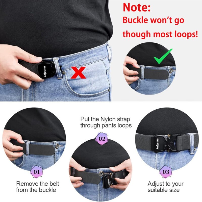 MUSEJOY Tactical Belts For Men, 1.5″ Nylon Web Work Belt with Heavy Duty Quick Release Tactical Belt