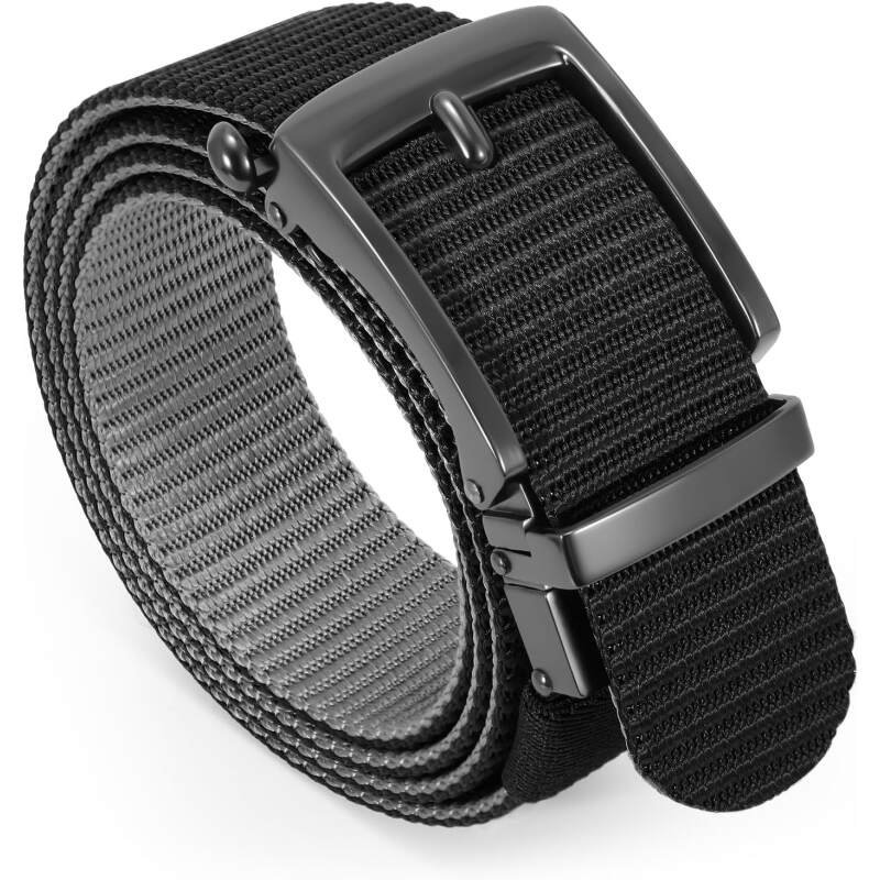 SANSTHS Reversible Ratchet Belts for Men, Tactical Mens Belt Nylon Web 1 1/3″, Outside Tail Golf Belt