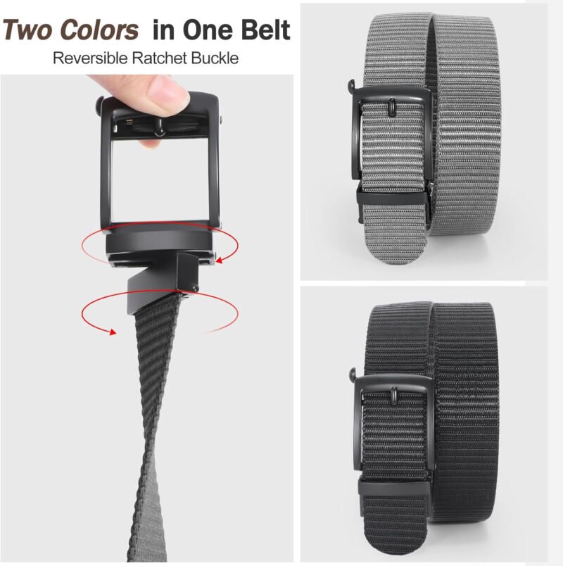 SANSTHS Reversible Ratchet Belts for Men, Tactical Mens Belt Nylon Web 1 1/3″, Outside Tail Golf Belt