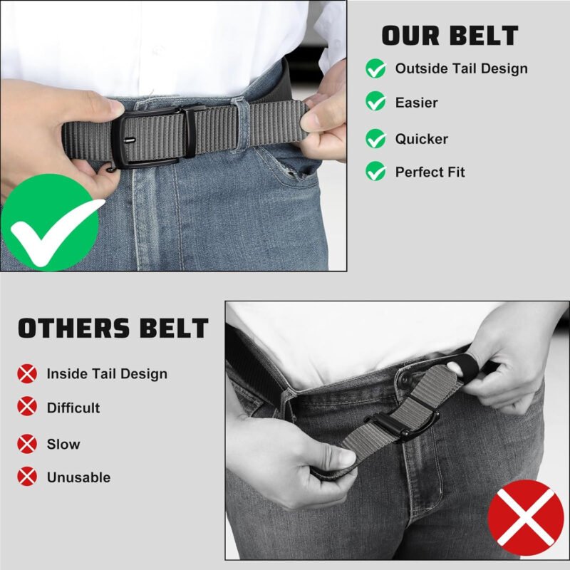 SANSTHS Reversible Ratchet Belts for Men, Tactical Mens Belt Nylon Web 1 1/3″, Outside Tail Golf Belt