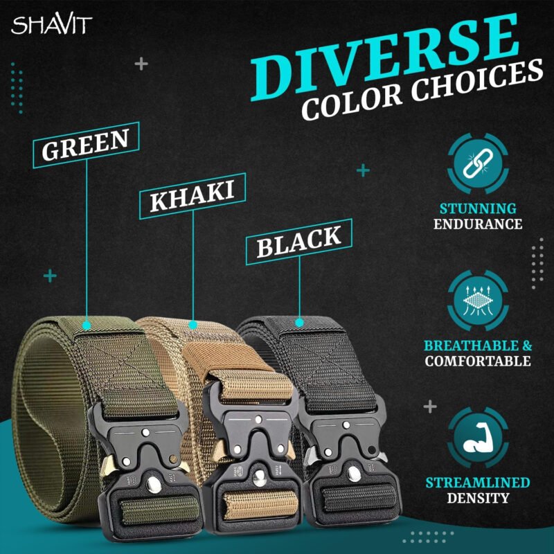 SHAVIT Tactical Belts for Men Military Style Work Hiking Riggers Web Nylon Waistband Belt with Quick Release Metal Buckle