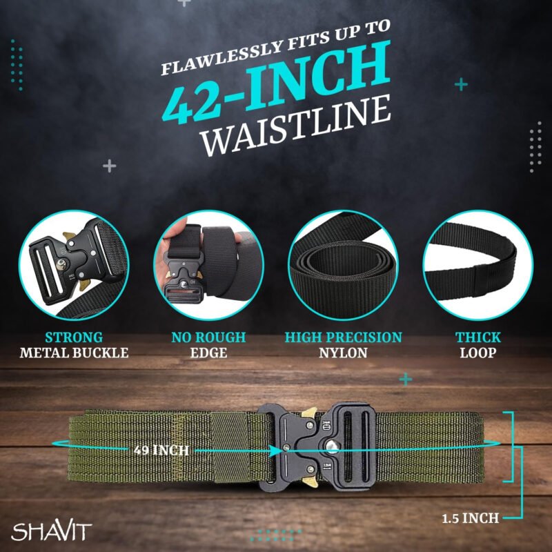 SHAVIT Tactical Belts for Men Military Style Work Hiking Riggers Web Nylon Waistband Belt with Quick Release Metal Buckle