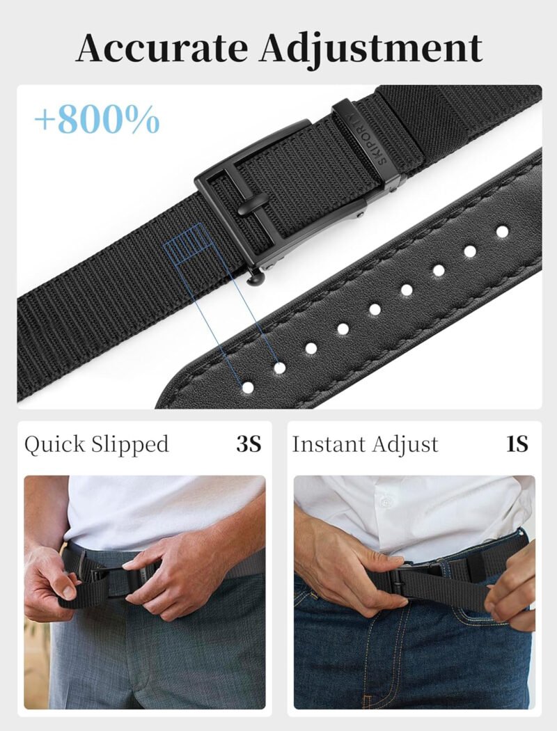 Men’s Ratchet Tactical Belt, Nylon Web Work Belts with Automatic Slide Buckle,Durable Adjustable Golf Belts